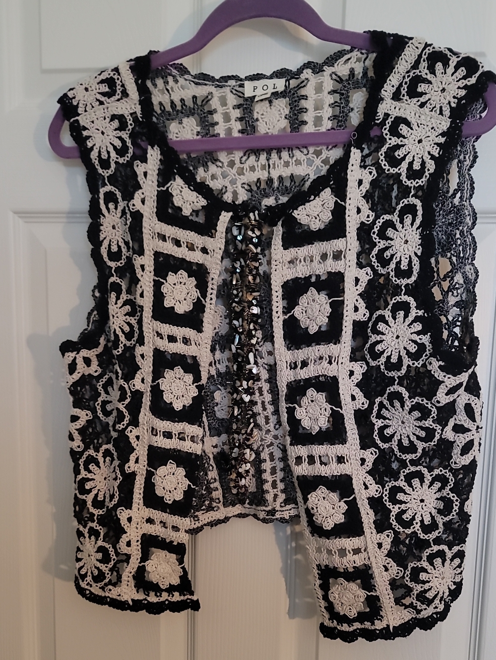 POL Black and White Crochet Lace Sleeveless Vest